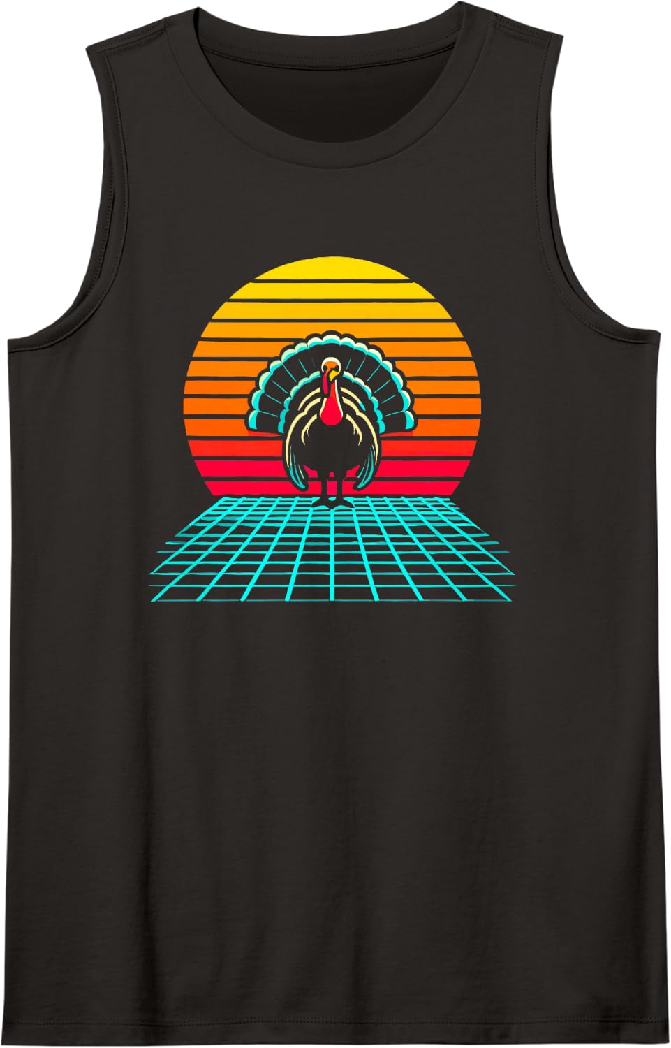Retro Turkey Thanksgiving Sunset Synthwave Turkey Day Tee Sleeveless Tank Top - Black