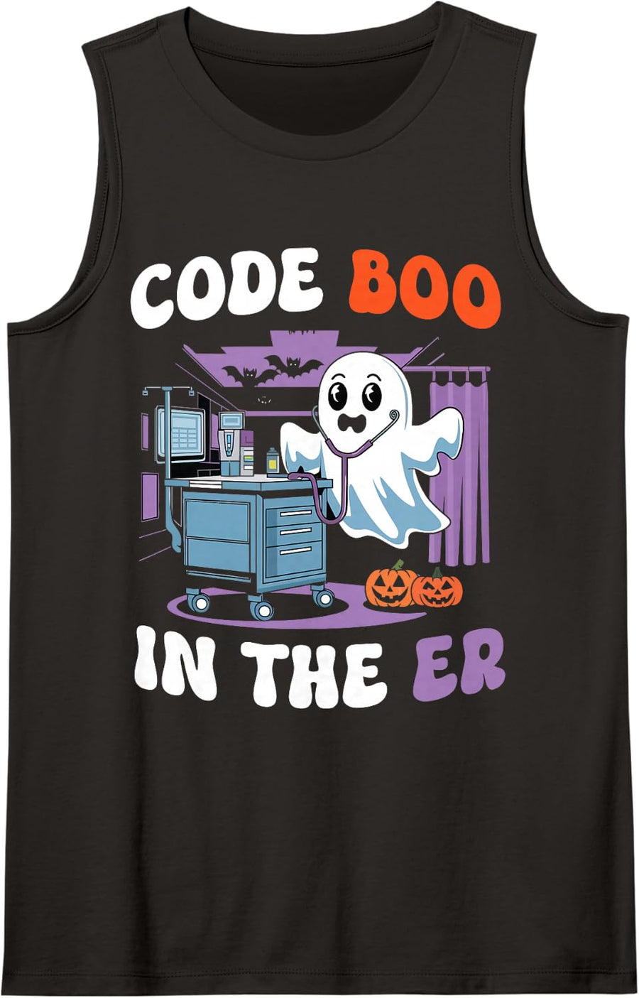 Ghost Code Boo in The ER Respiratory Therapist Halloween Sleeveless Tank Top - Black
