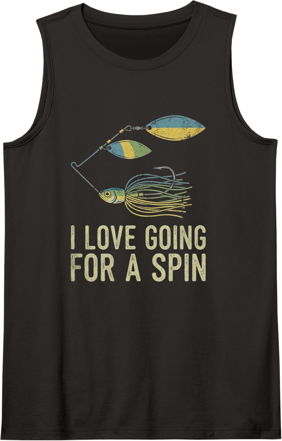 I Like Going for A Spin Funny Bass Fishing Spinner Bait Sleeveless Tank Top - Black