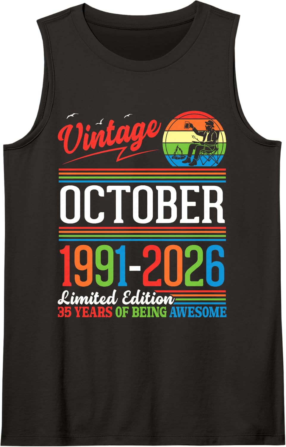 Vintage October 1991 2026 Ltd Edition 35 Years Being Awesome Tank Top - Black