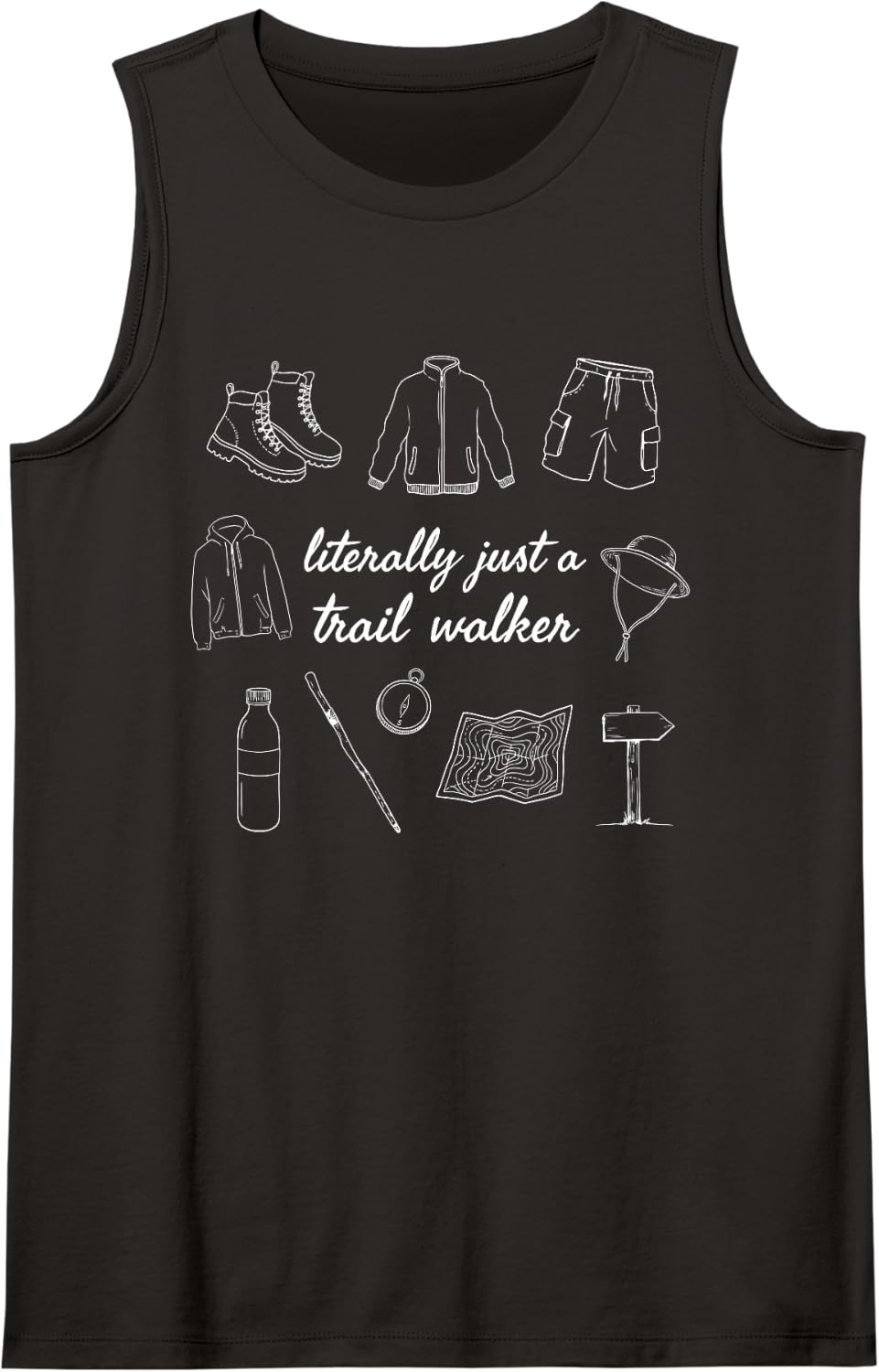 Trail Walking Trekker Rambler Strolling Hiker Walker Sleeveless Tank Top - Black