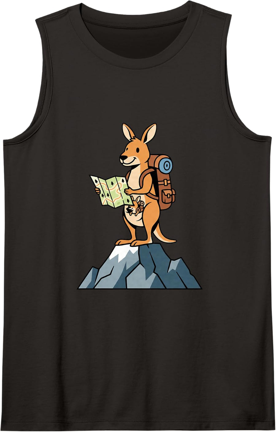 Funny Kangaroo Hiker Cute Cartoon Camping Mountain Trail Sleeveless Tank Top - Black
