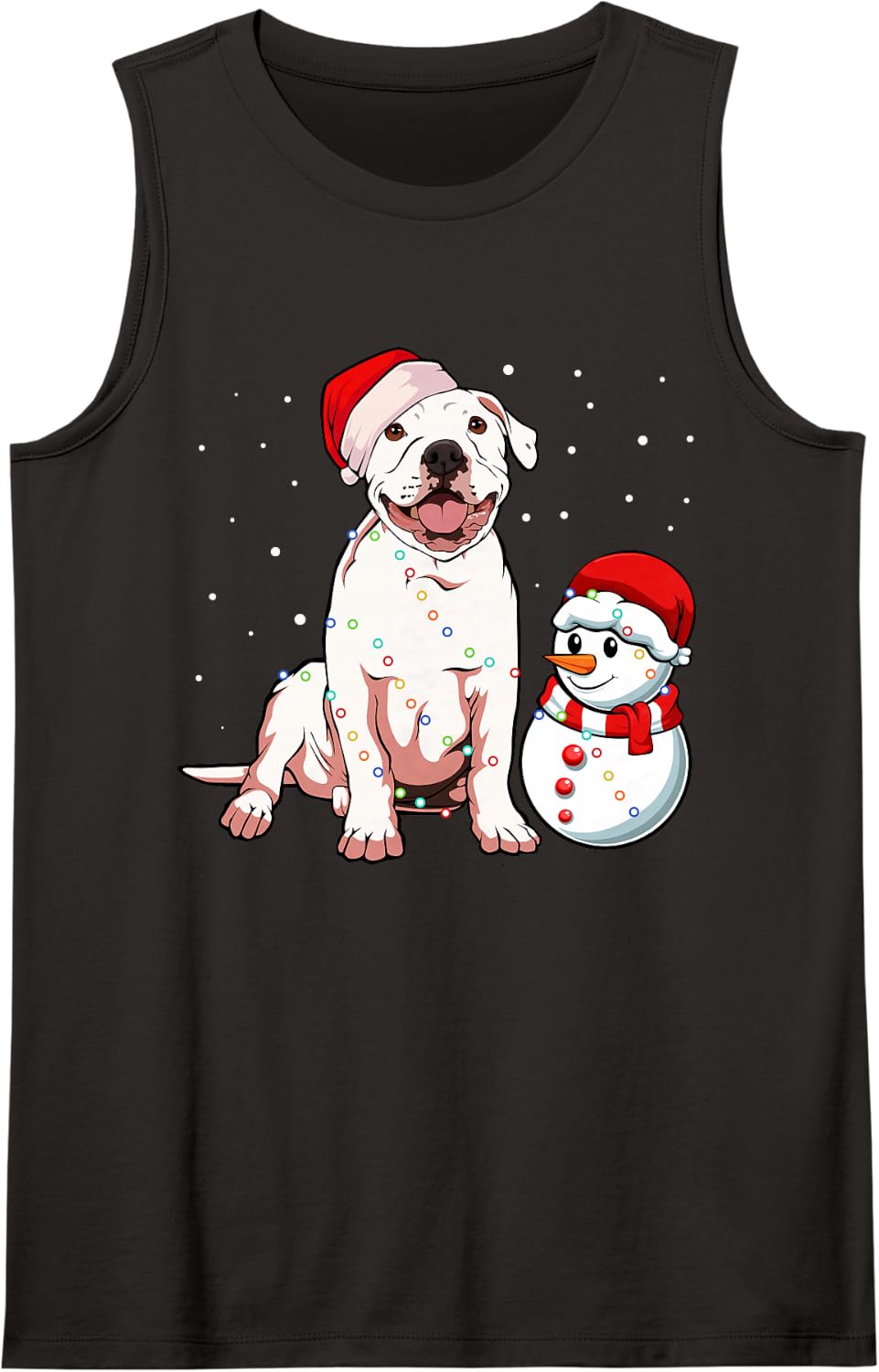 Pitbull Santa Hat Christmas Pajama Cute Dog Snow-man X-Mas Sleeveless Tank Top - Black