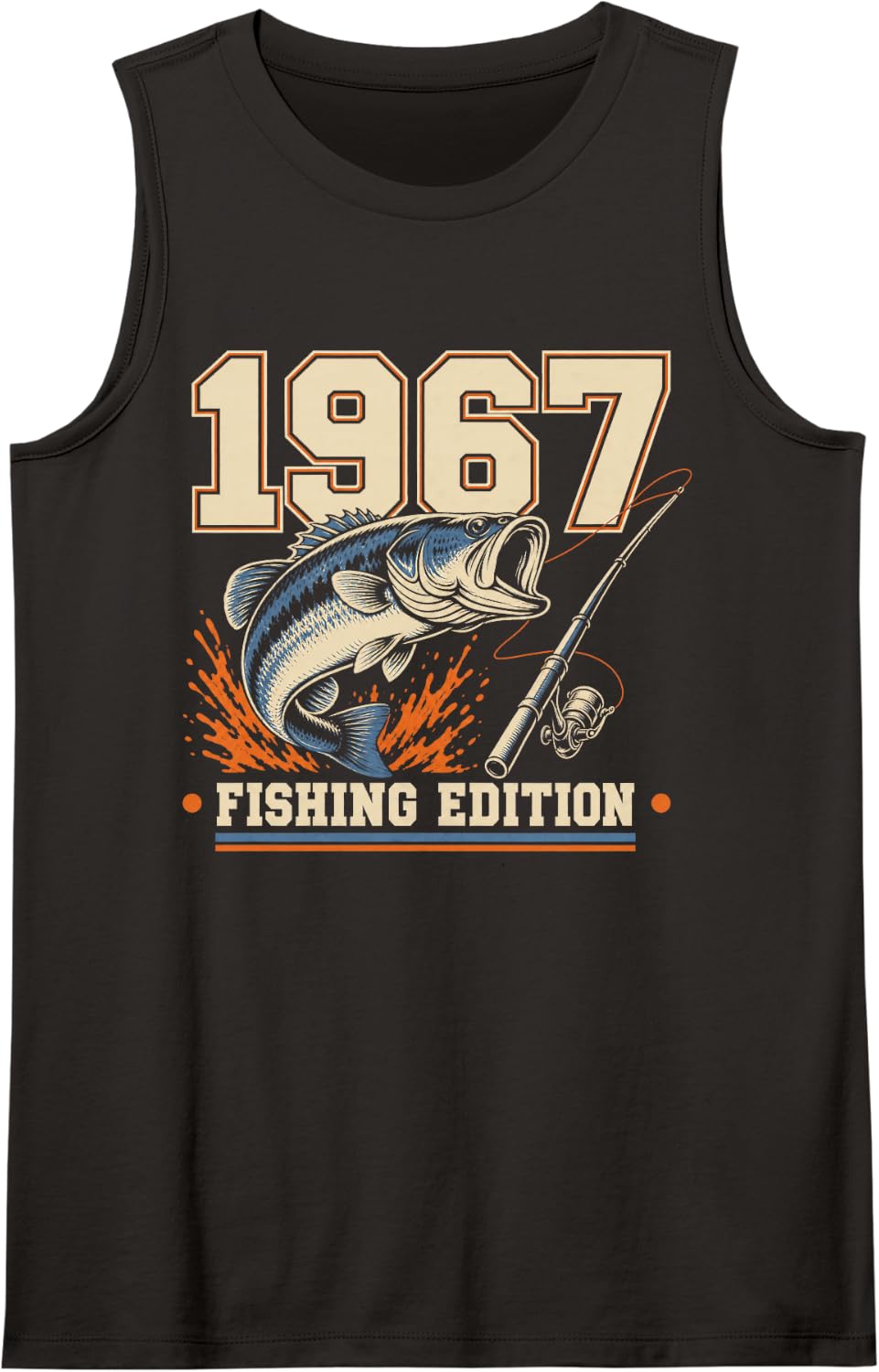 1967 Fishing Edition Vintage Bass Fishing Angler Sleeveless Tank Top - Black