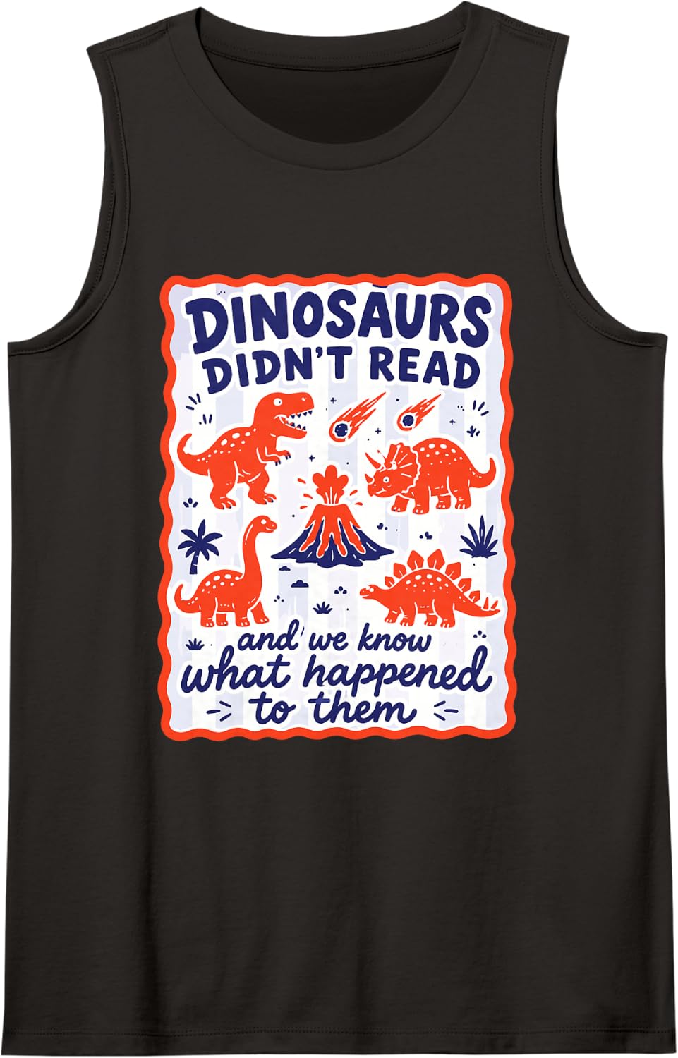 Reading Dinosaurs Did Not Read Stripes Book Lover Bookworm Sleeveless Tank Top - Black