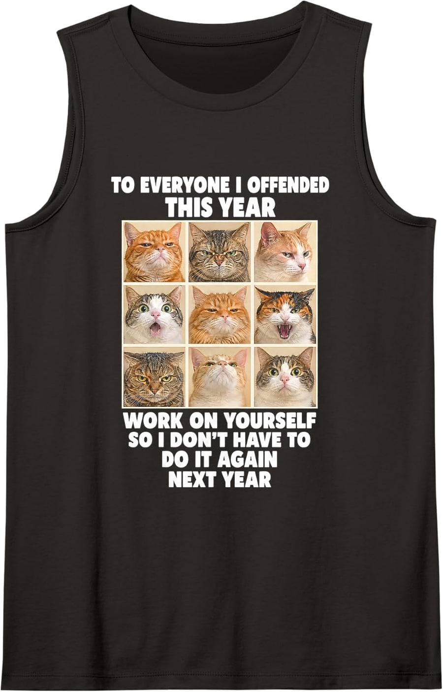 Everyone I Offended Work On Yourself Sarcastic Cat Faces Sleeveless Tank Top - Black