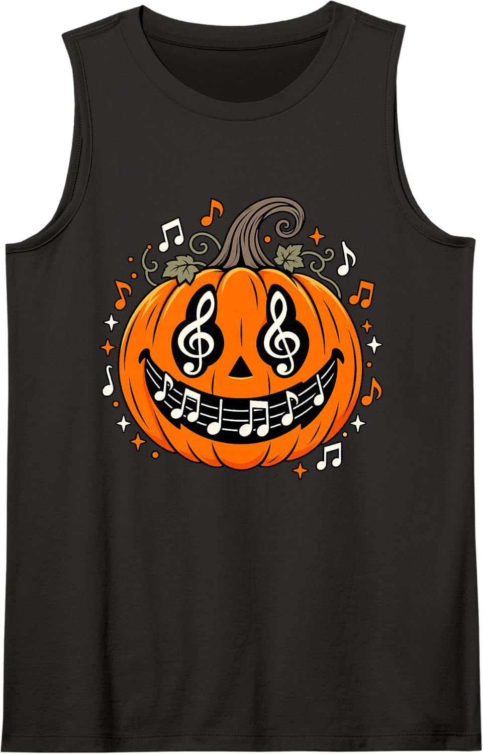 Halloween Pumpkin Music Notes Music Teacher Costume Sleeveless Tank Top - Black