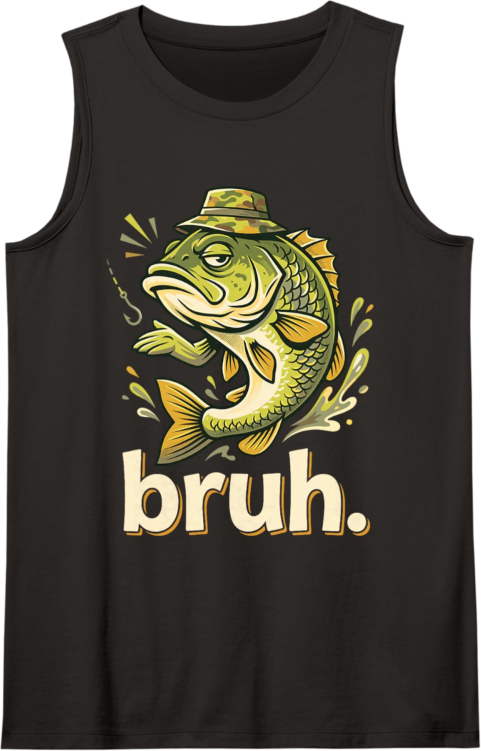 Bruh Fishing Funny Bass Fish Humor for Boys Kids Sleeveless Tank Top - Black