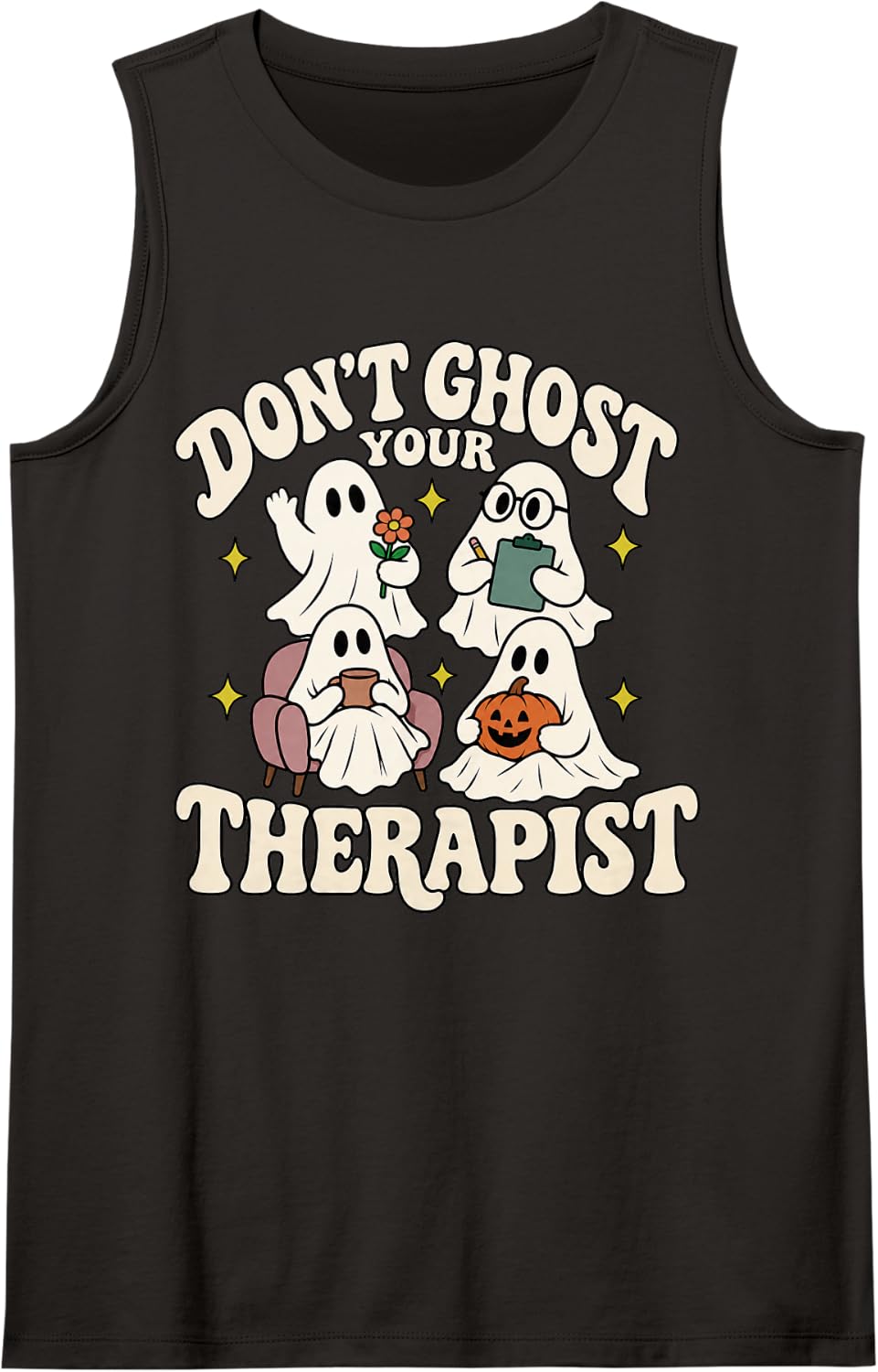 Don't Ghost Your Therapist Halloween Ghost Mental Health Sleeveless Tank Top - Black