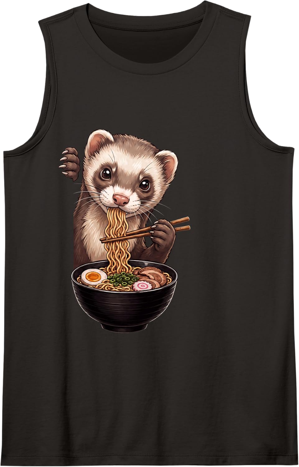 Ferret Peeking Ramen Bowl Anime Japanese Art Food Lover Sleeveless Tank Top - Black