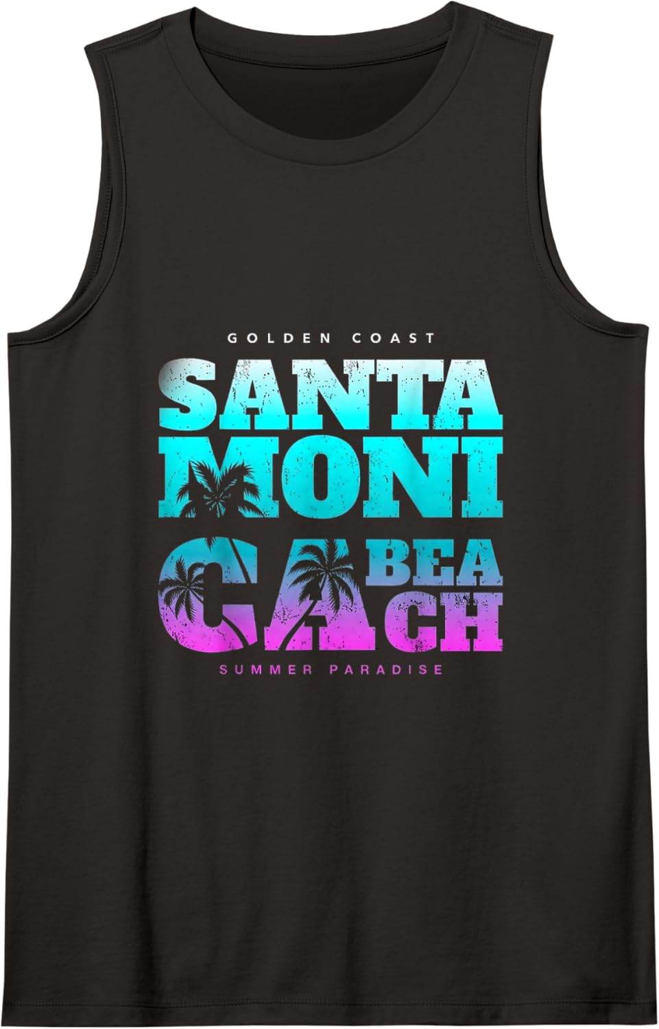 Retro Synthwave California Summer Graphic Art Sleeveless Tank Top - Black