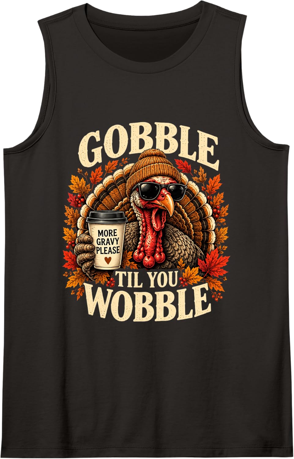 Gobble Funny Thanksgiving Turkey Gravy Sleeveless Tank Top - Black