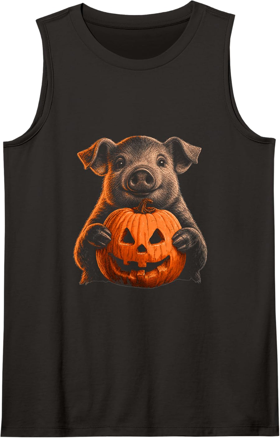 Pig Halloween Pig Lover Jack O Lantern Face Pumpkin Tank Top - Black