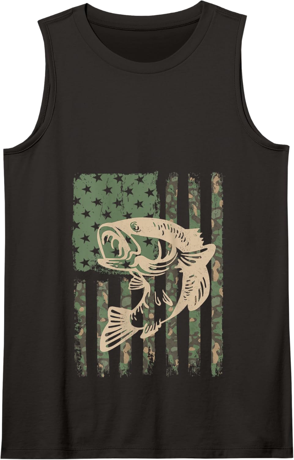 Camouflage USA Flag Big Mouth Bass Fishing Tank Top - Black