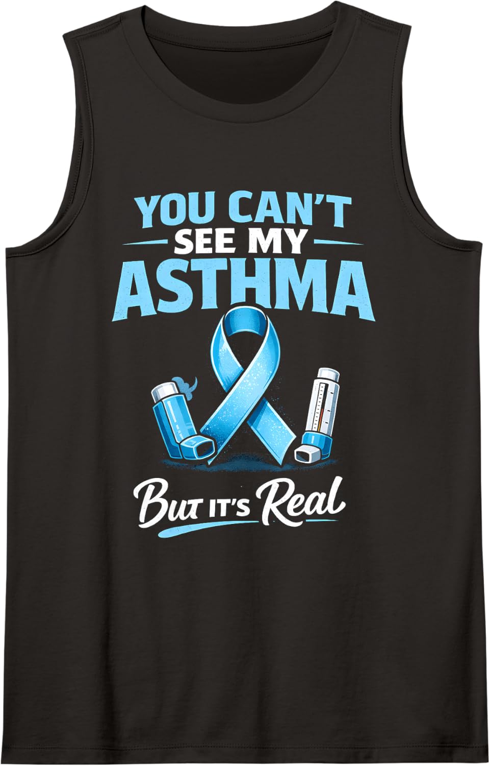 Asthma Awareness Invisible Illness Inhaler Ribbon Support Sleeveless Tank Top - Black