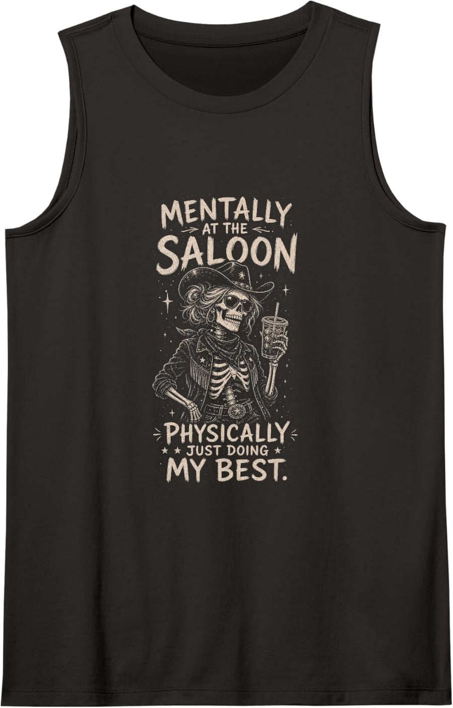Skeleton Cowgirl Western Humor Saloon Lover Sleeveless Tank Top - Black