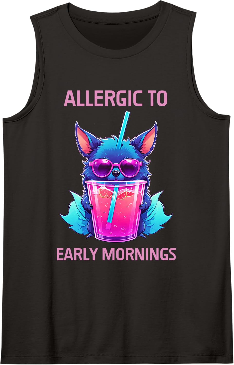 Synthwave Bat Late Night Gamer Sleep Humor Sleeveless Tank Top - Black