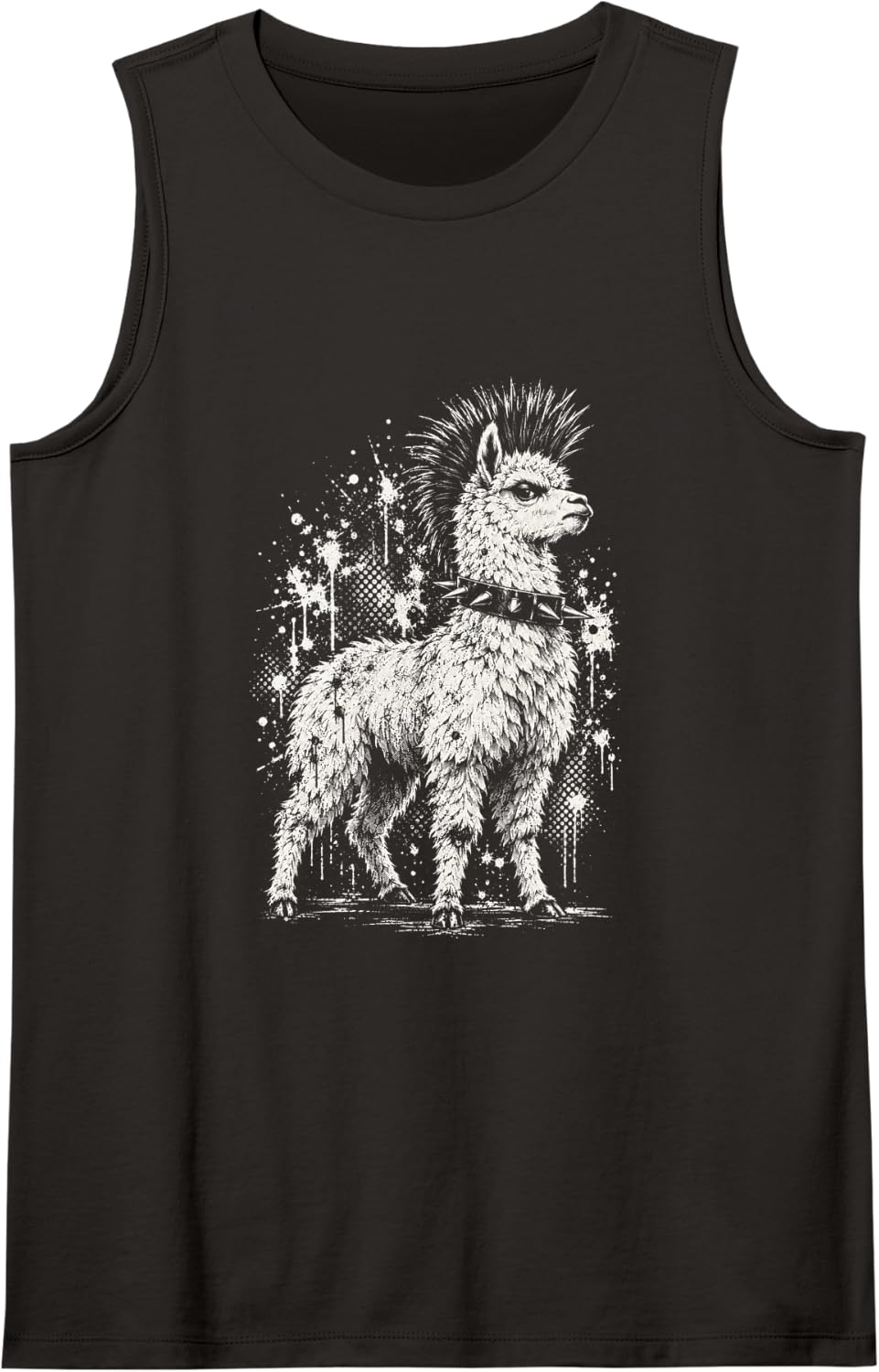 Punk Alpaca Funny Mohawk Llama Rock Grunge Sleeveless Tank Top - Black