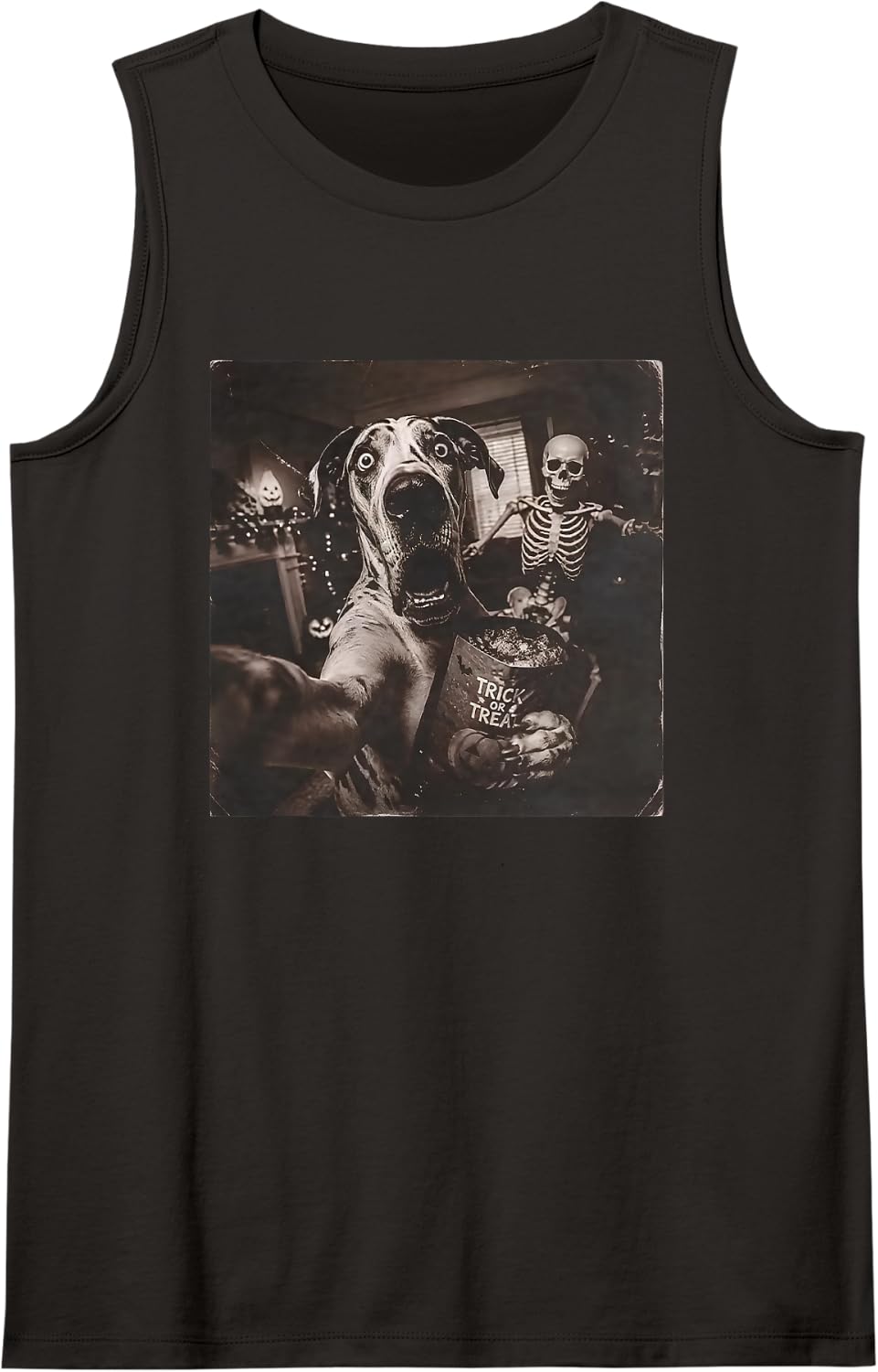 Halloween Great dane Scary Skeleton Selfie Halloween Sleeveless Tank Top - Black