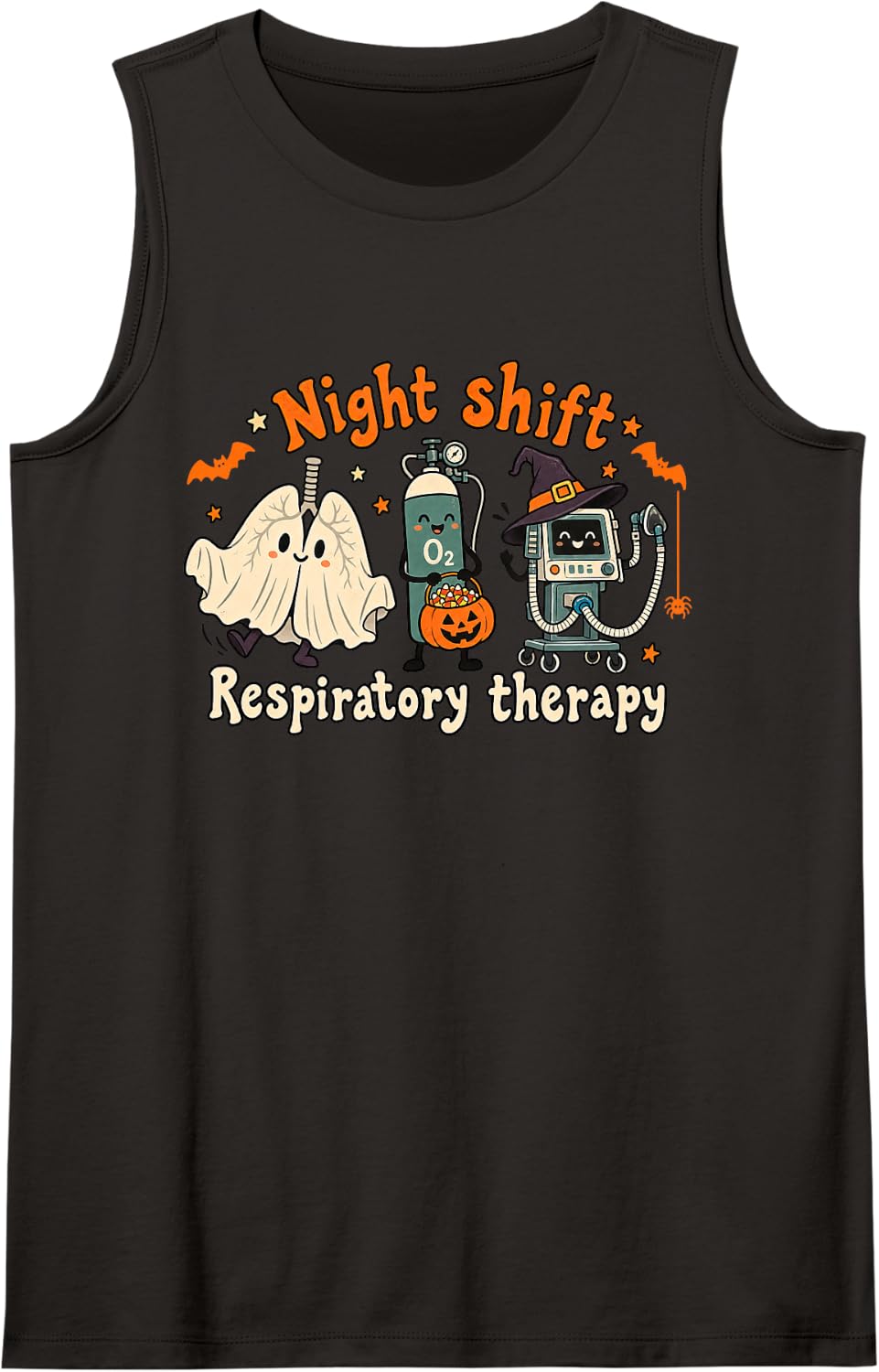 Halloween Respiratory Therapy Night Shift Lung Squad Sleeveless Tank Top - Black
