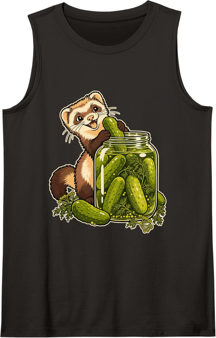Pickle Ferret Jar Dill Funny Food Animal Design Sleeveless Tank Top - Black