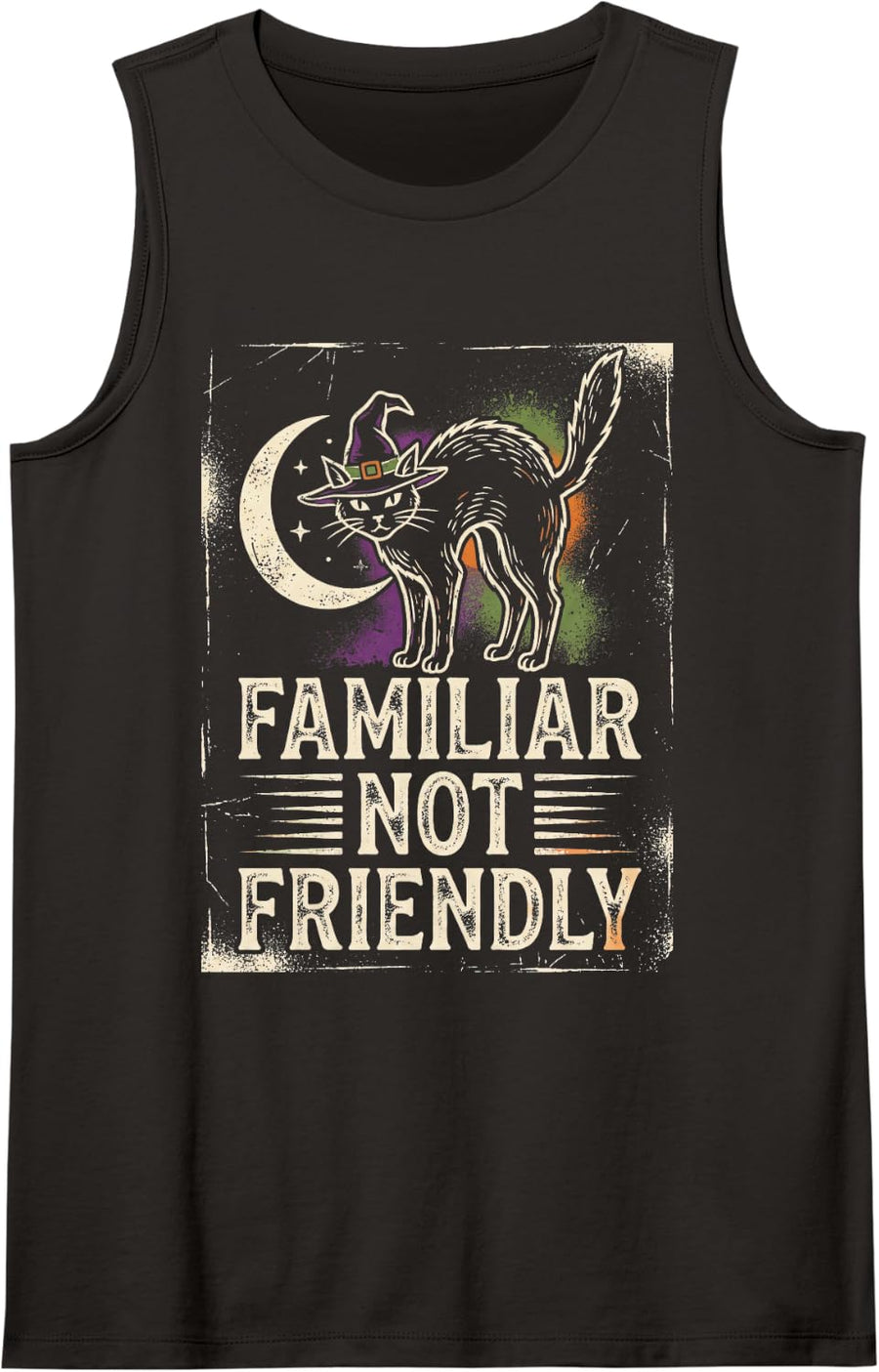 Familiar Not Friendly Witchy Halloween Occult Goth Design Sleeveless Tank Top - Black