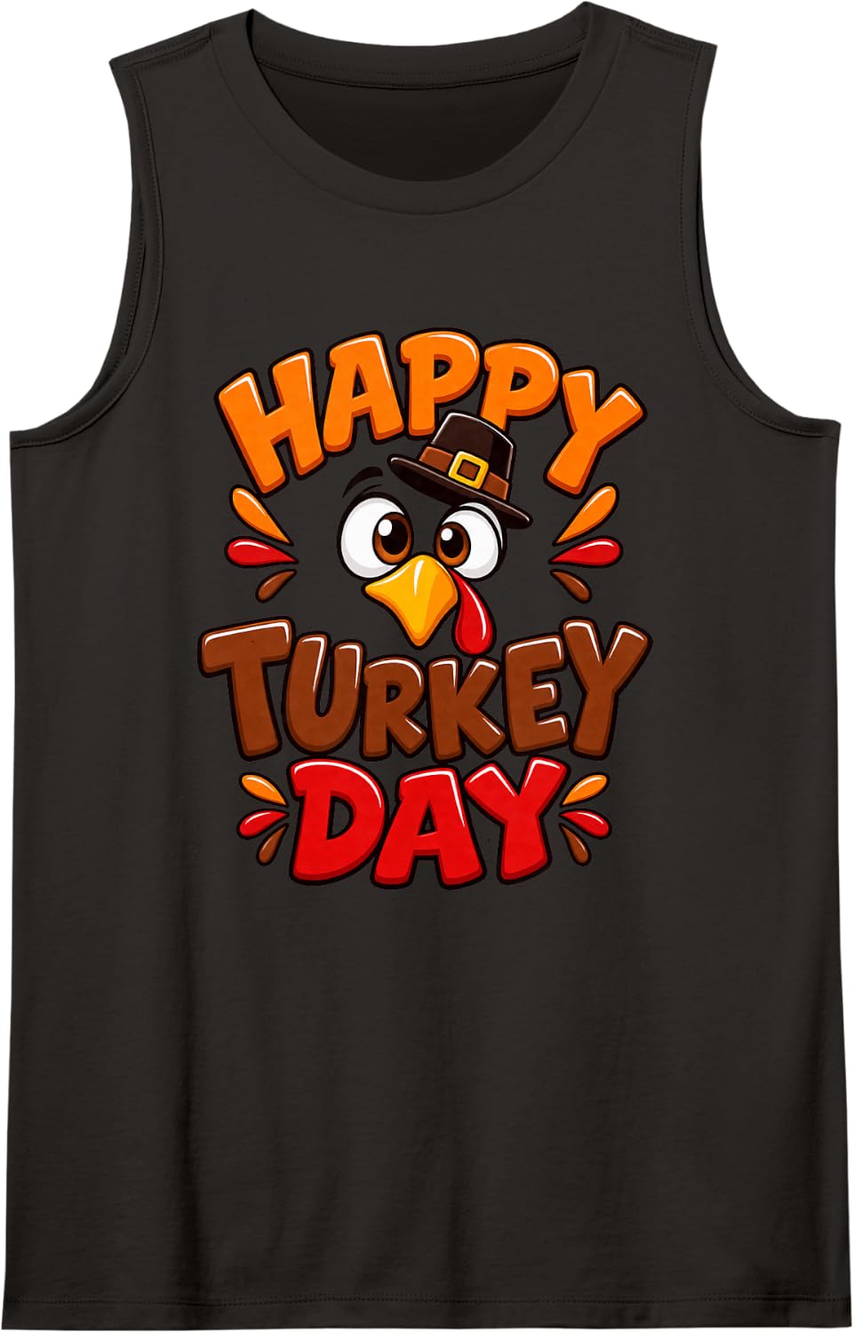 Happy Turkey Day Thanksgiving Pilgrim Funny Autumn Holiday Sleeveless Tank Top - Black