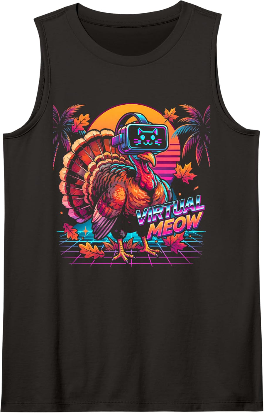 Virtual Meow Cyberpunk Turkey Retro Vaporwave Turkey Lover Sleeveless Tank Top - Black