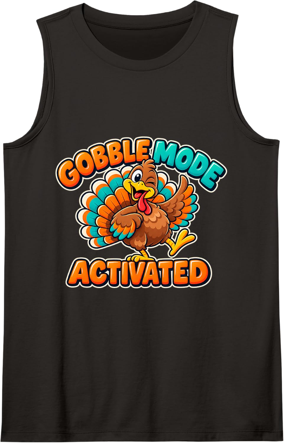 Gobble Mode Activated Funny Thanksgiving Turkey Humor Sleeveless Tank Top - Black