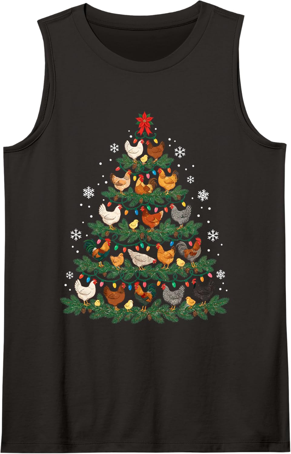 Merry Christmas Xmas Tree Chickens Farm Santa Holidays Tee Sleeveless Tank Top - Black