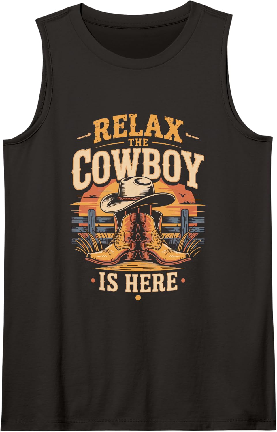 Relax the Cowboy is Here Rodeo Western Tank Top - Black