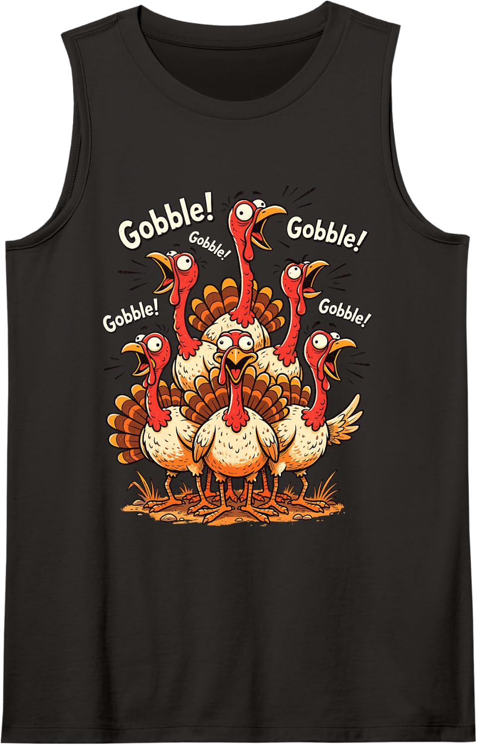 Gobble Funny Turkey Flock Thanksgiving Humor Meme Men Women Sleeveless Tank Top - Black
