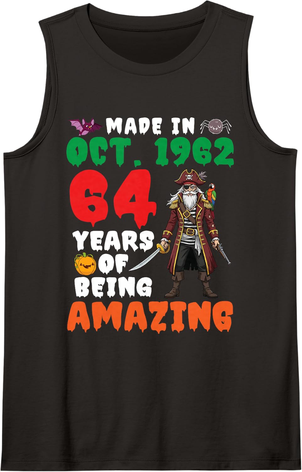 Made in Oct 1962 Birthday 64 Years of Being Amazing Pirate Tank Top - Black