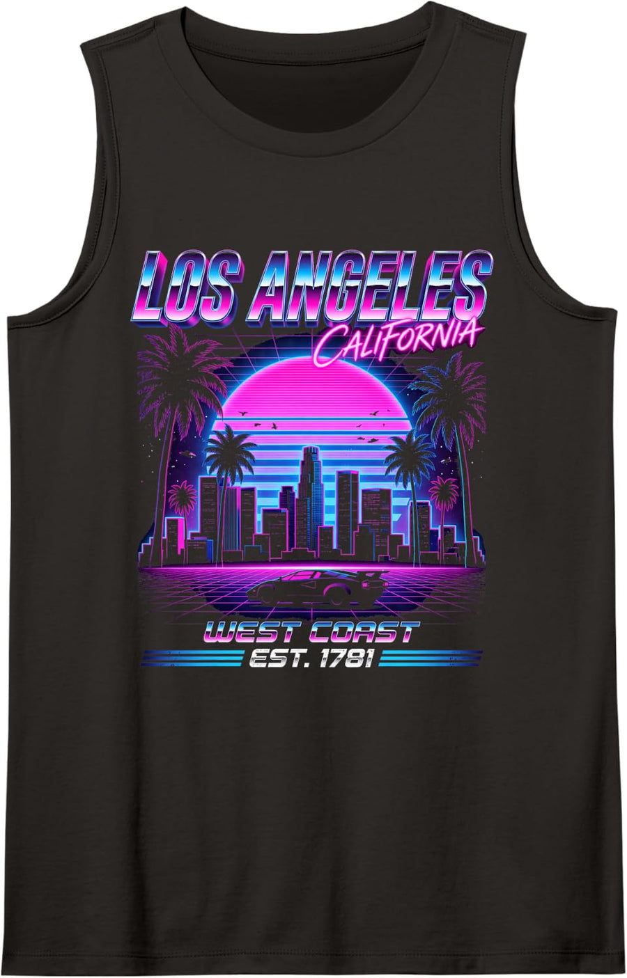 Los Angeles 80s Retro Synthwave Sunset California Sleeveless Tank Top - Black