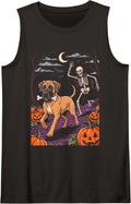 Great Dane Dog Stealing Bone from Skeleton Halloween Sleeveless Tank Top - Black