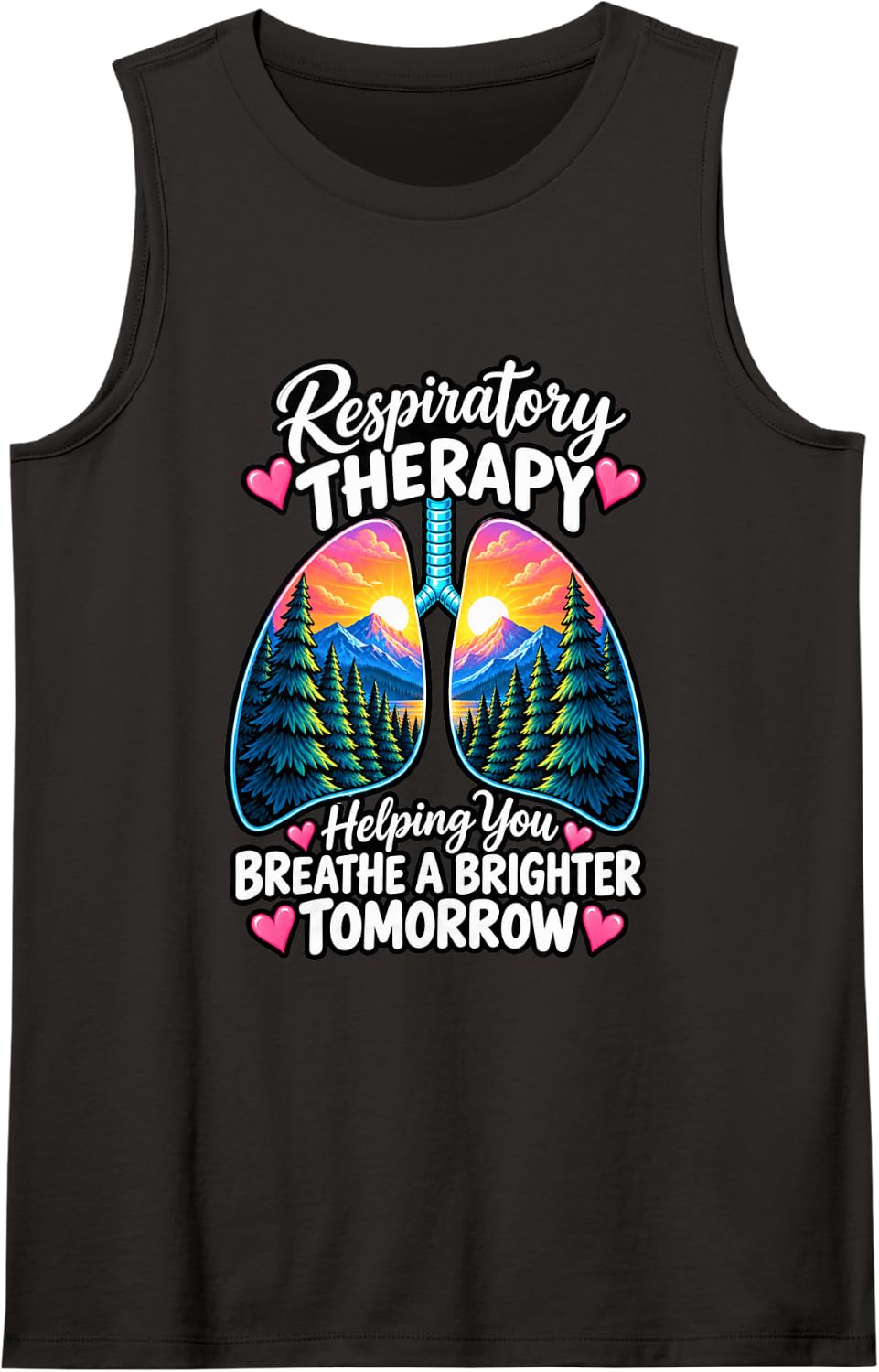 Respiratory Therapy Lungs Mountains Sunrise RT Sleeveless Tank Top - Black