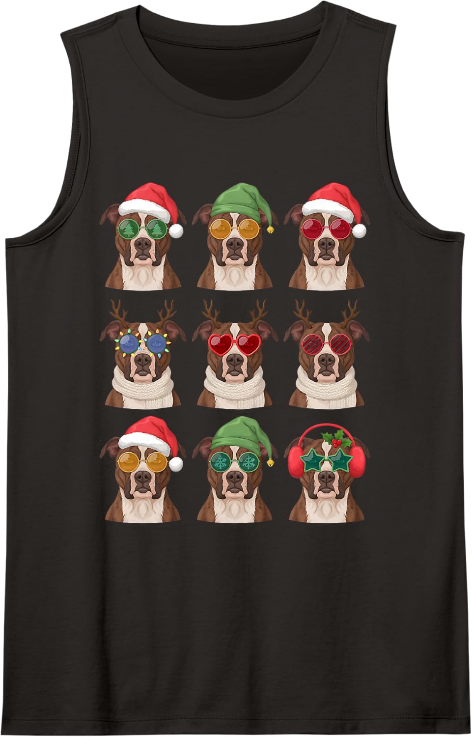 Pitbull Funny Christmas Pajama Cute Dog Owner Sleeveless Tank Top - Black