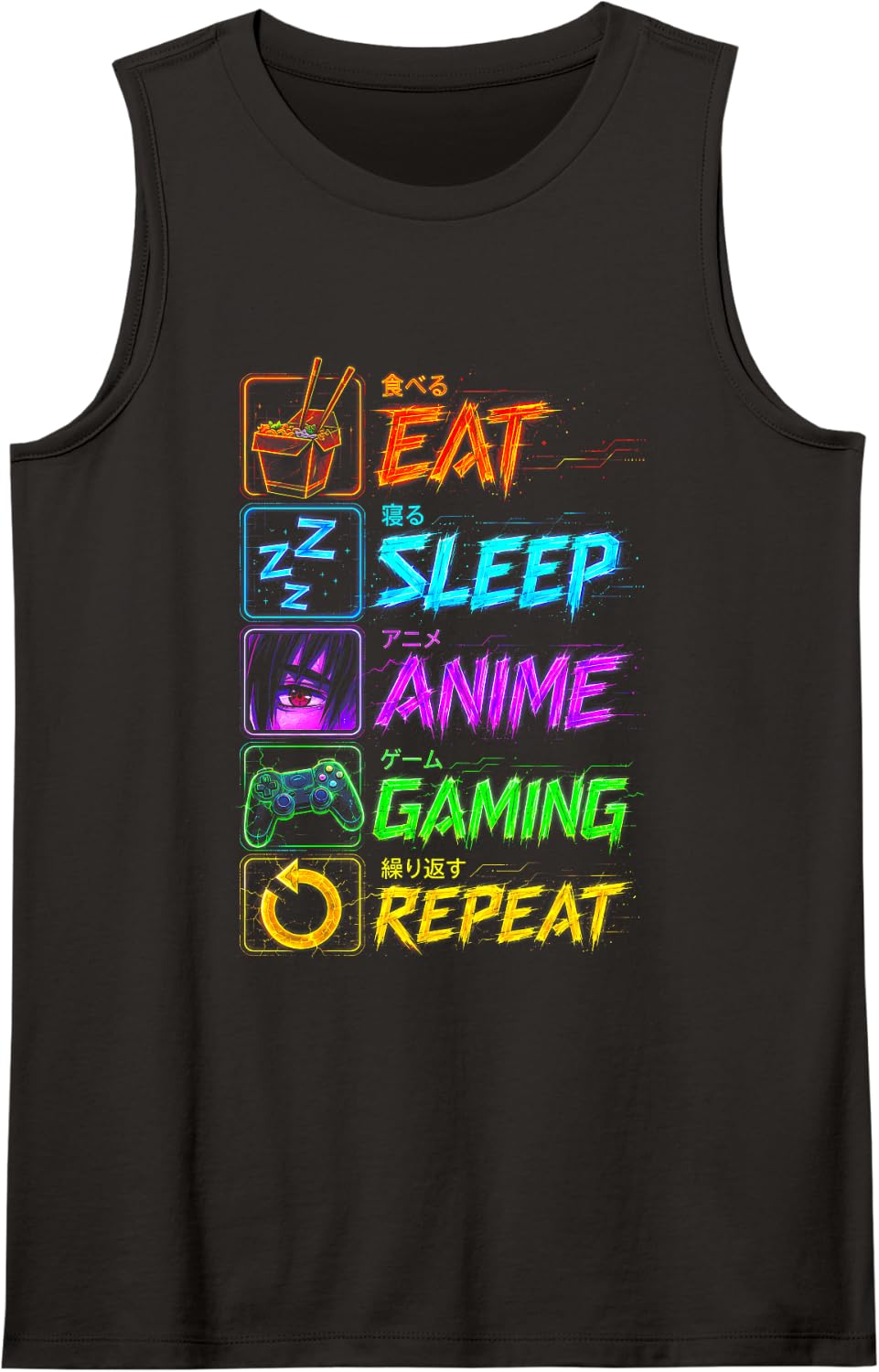 Eat Sleep Anime Gaming Repeat Kawaii Otaku Manga Shirt Tank Top - Black