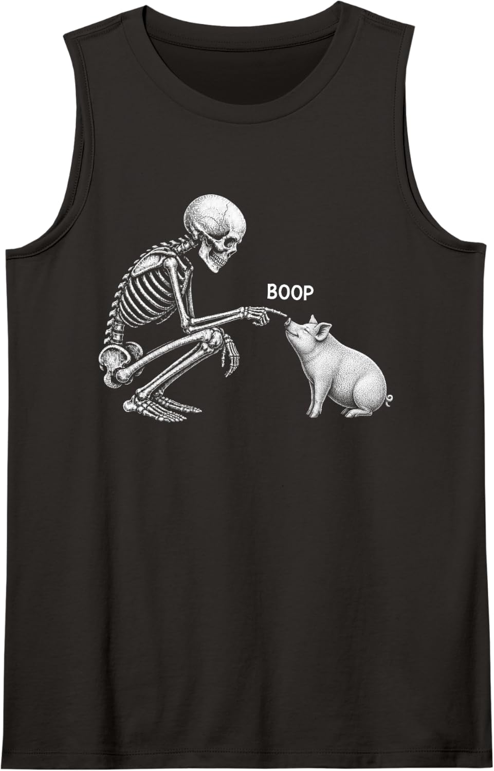Skeleton Boop Pig Nose Vintage Halloween Farm Animal Sleeveless Tank Top - Black