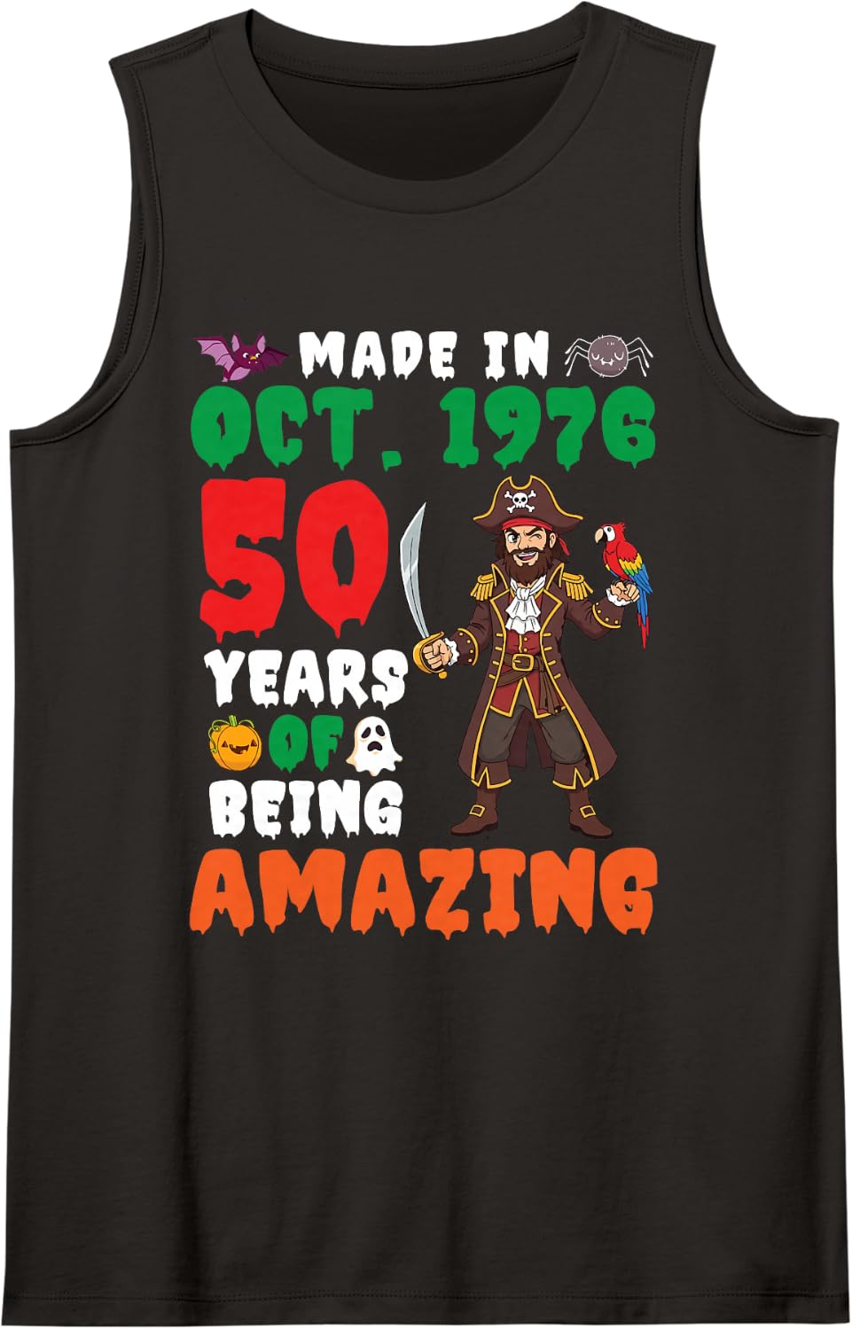 Made in Oct 1976 Birthday 50 Years of Being Amazing Pirate Tank Top - Black