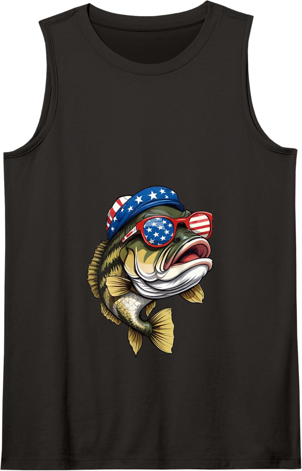 Bass Fish 4th Of July American US Flag Patriotic Fishing Tank Top - Black