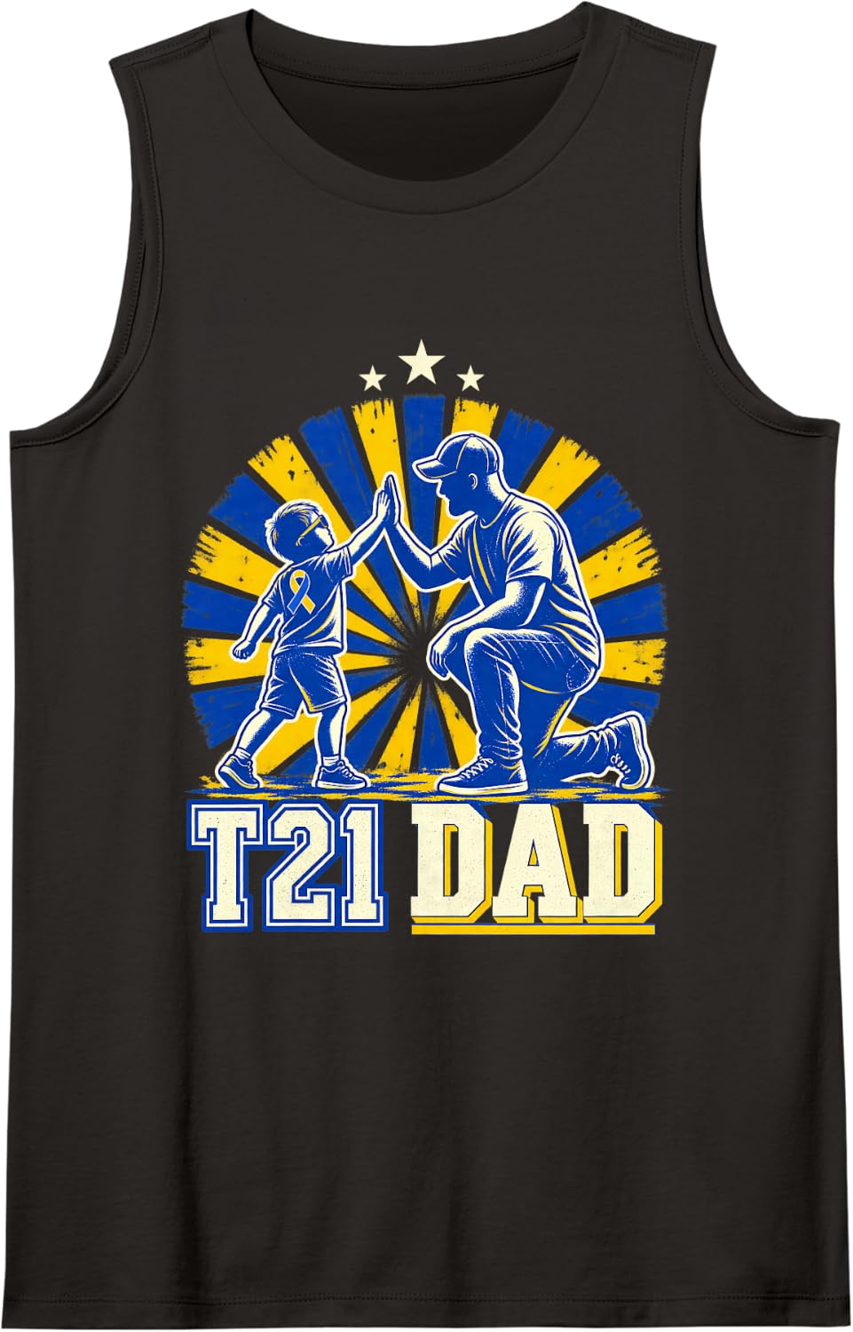 T21 Dad Down Syndrome Father Child Awareness Support Love Sleeveless Tank Top - Black