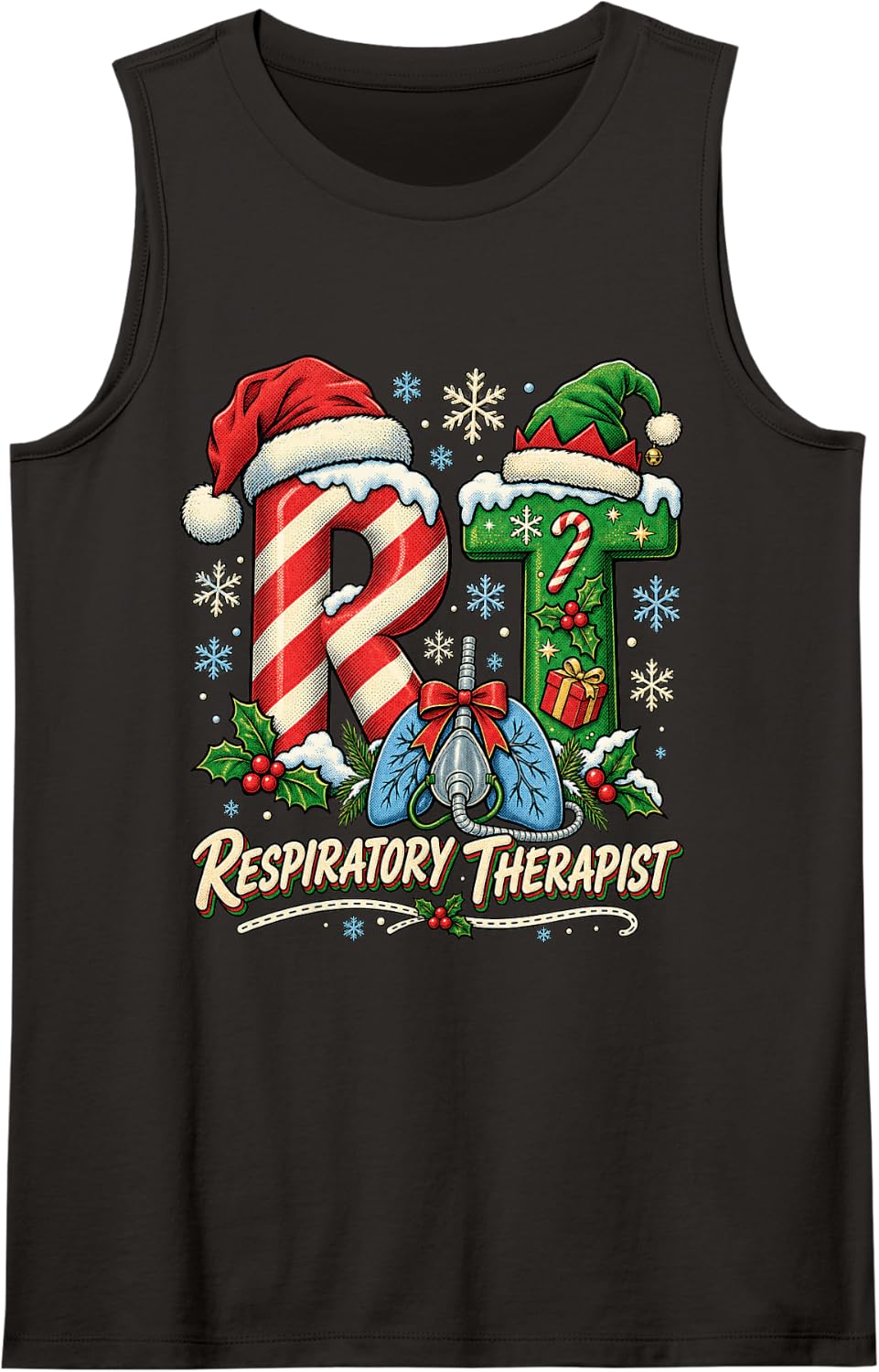 Respiratory Therapist Christmas RT Healthcare Worker Sleeveless Tank Top - Black