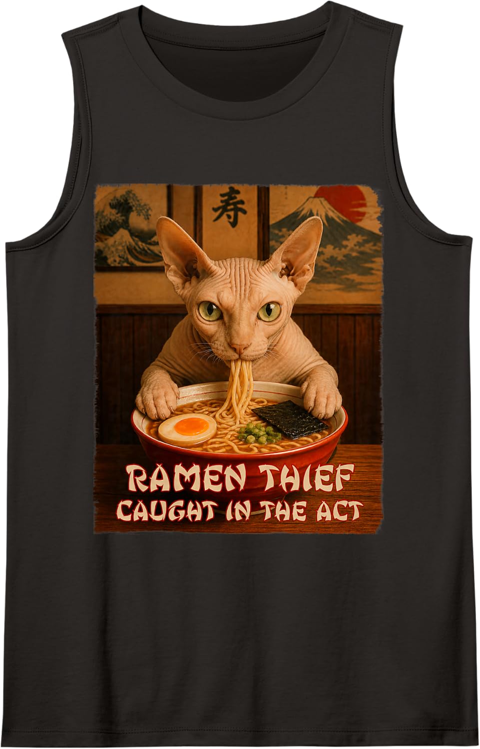 Sphynx Ramen Cat - Ramen Thief - Grunge Tank Top - Black