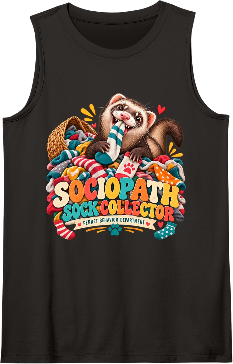 Sociopath Sock Collector Funny Ferret Owner Sleeveless Tank Top - Black