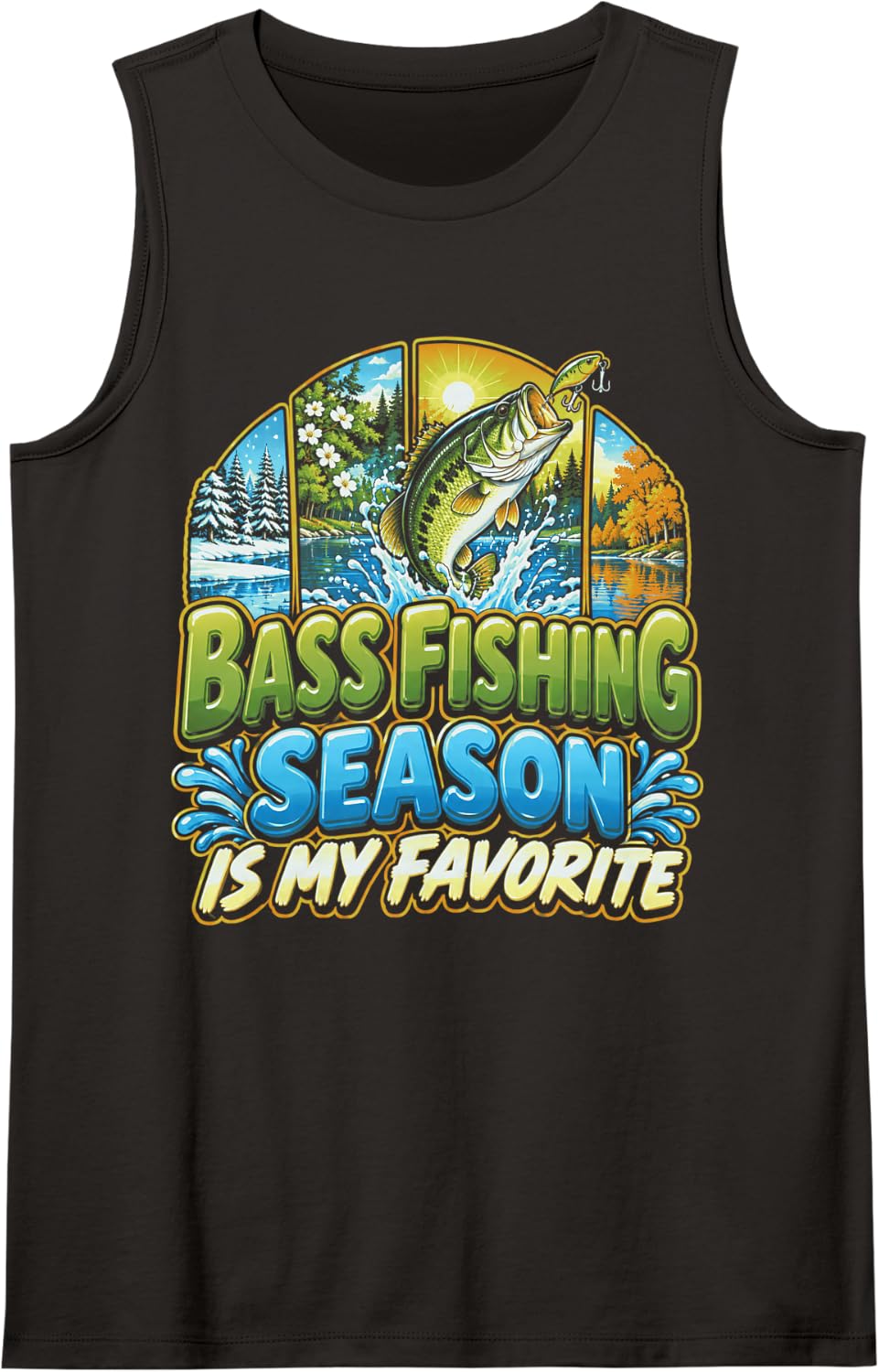 Fishing Bass Season is My Favorite Four Seasons Lake Angler Sleeveless Tank Top - Black