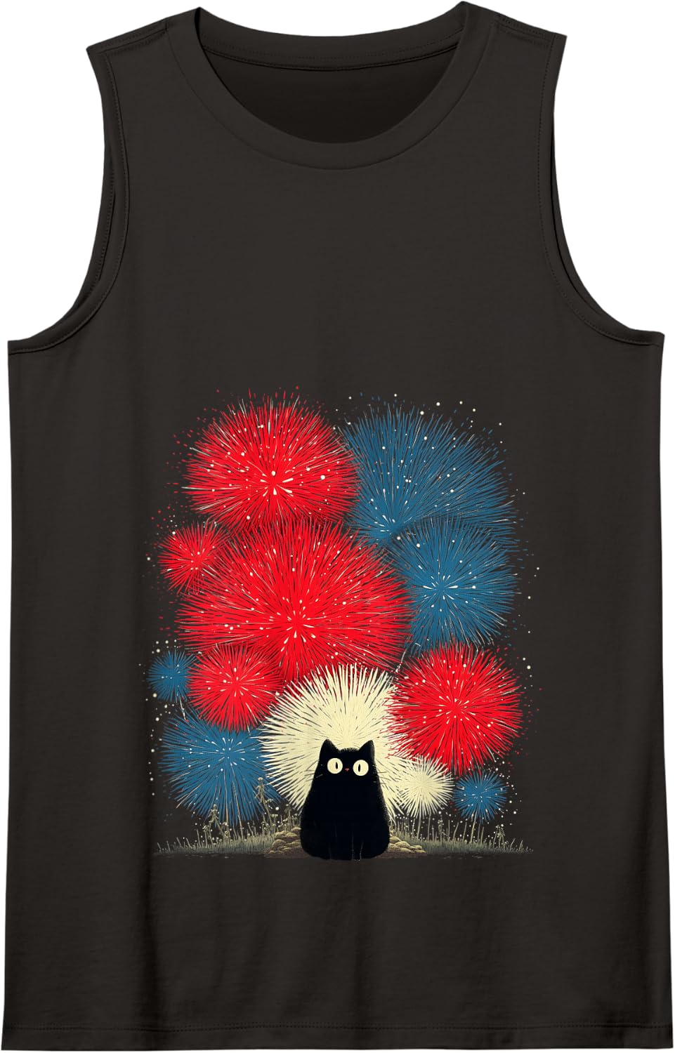 Funny Cute Patriotic 4th of July Cat Party American Firework Tank Top - Black