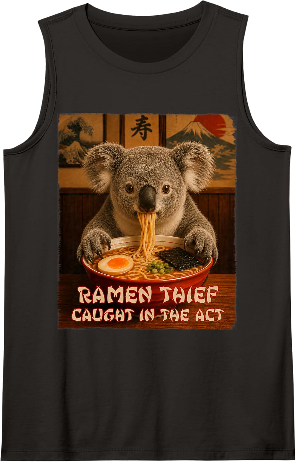 Funny Koala Graphic Tee - Ramen Thief Tank Top - Black