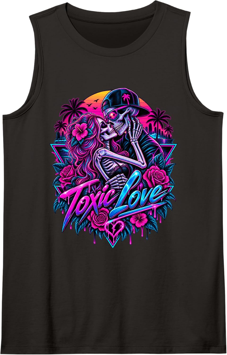 Toxic Love Skeleton Couple Dark Romance Valentine Gothic Sleeveless Tank Top - Black