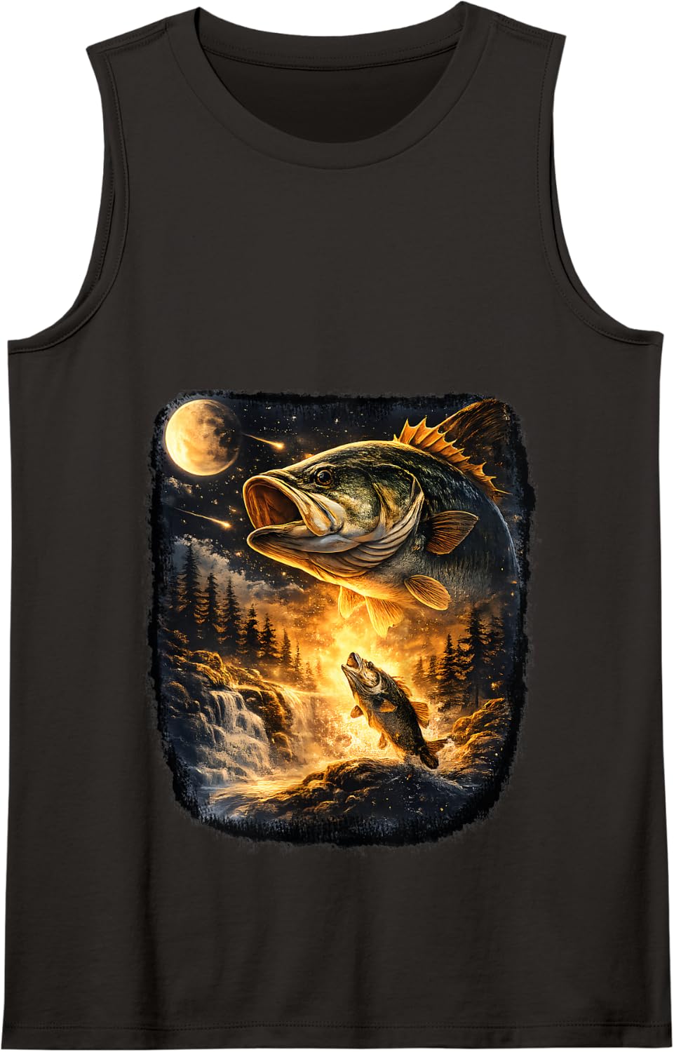 Bass Fish Howling to The Moon Vintage Angler Fisherman Men Tank Top - Black
